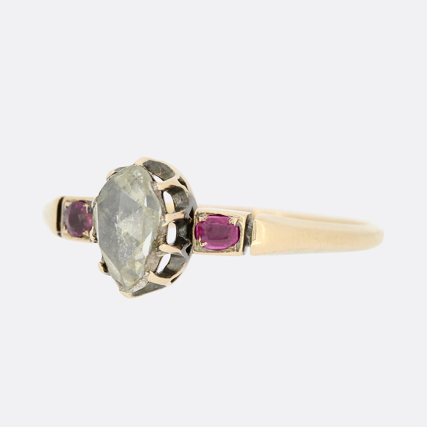 Victorian Rose Cut Diamond and Ruby Solitaire Ring