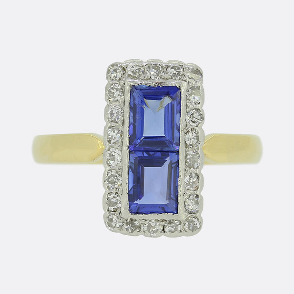 Art Deco Sapphire and Diamond Tablet Ring