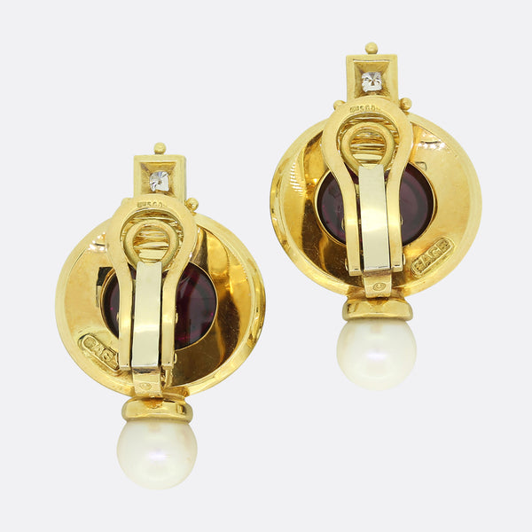 Elizabeth Gage Pink Rubellite Diamond and Pearl Valois Earrings