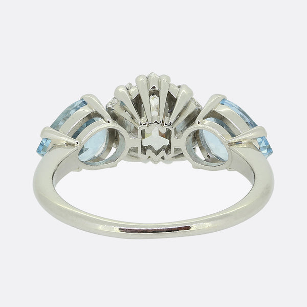 Fancy Cut Diamond and Aquamarine Five-Stone Ring