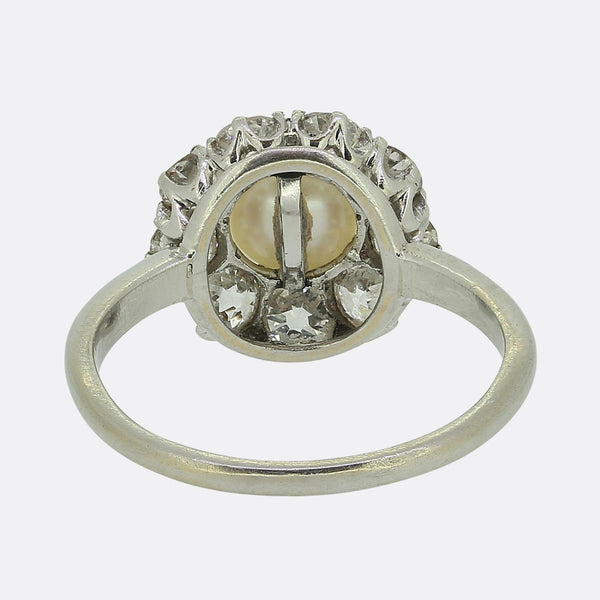 Art Deco Natural Pearl and Old Cut Diamond Cluster Ring