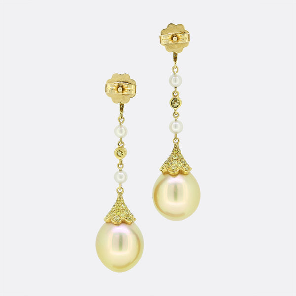 Boodles Yellow Diamond and Pearl Drop Earrings