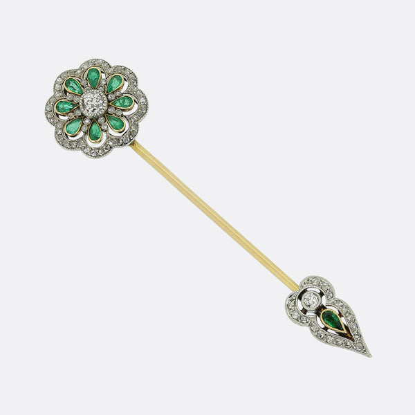 Edwardian Emerald and Diamond Jabot Pin