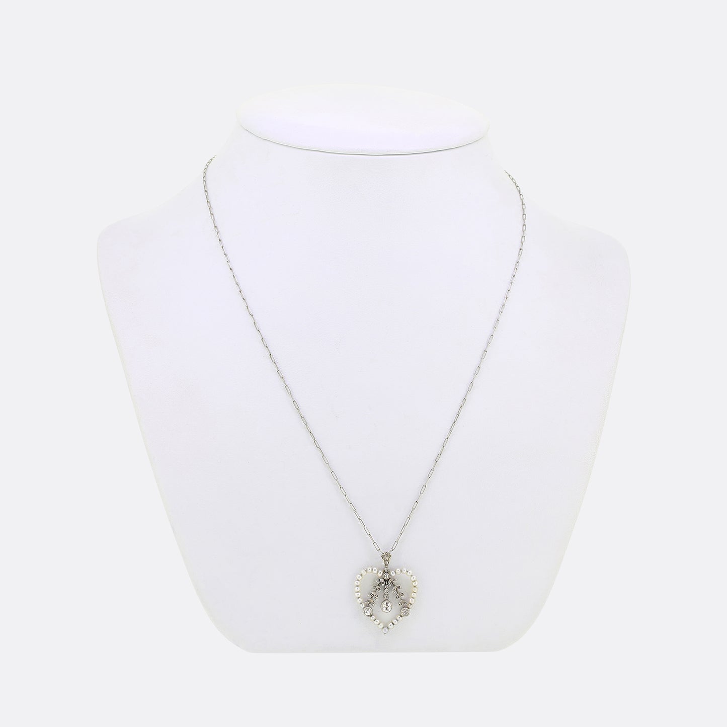Edwardian Pearl and Diamond Heart Necklace