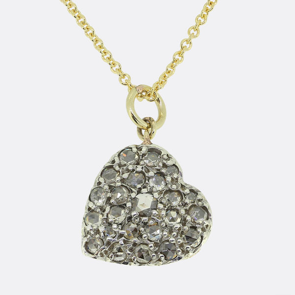 Vintage Rose Cut Diamond Love Heart Pendant Necklace