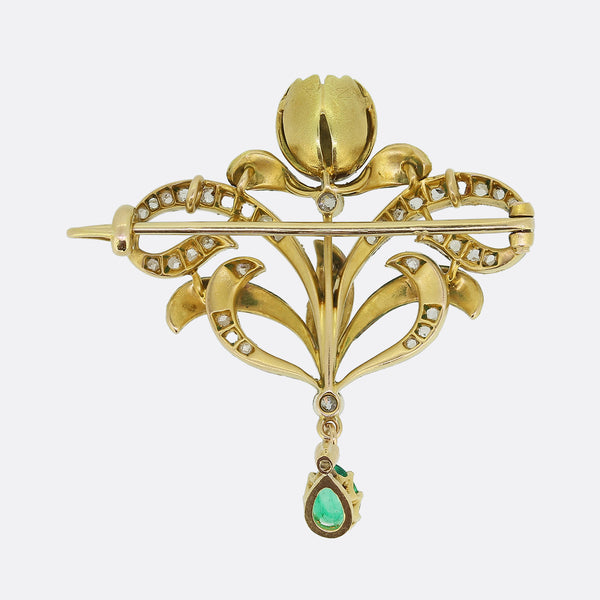 Edwardian Emerald and Diamond Drop Brooch