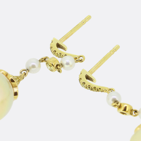 Boodles Yellow Diamond and Pearl Drop Earrings