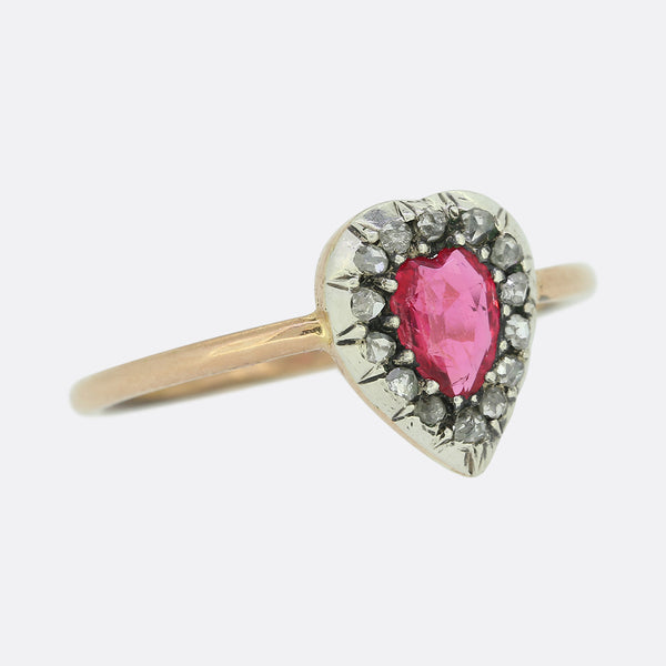 Victorian Spinel and Diamond Heart Ring