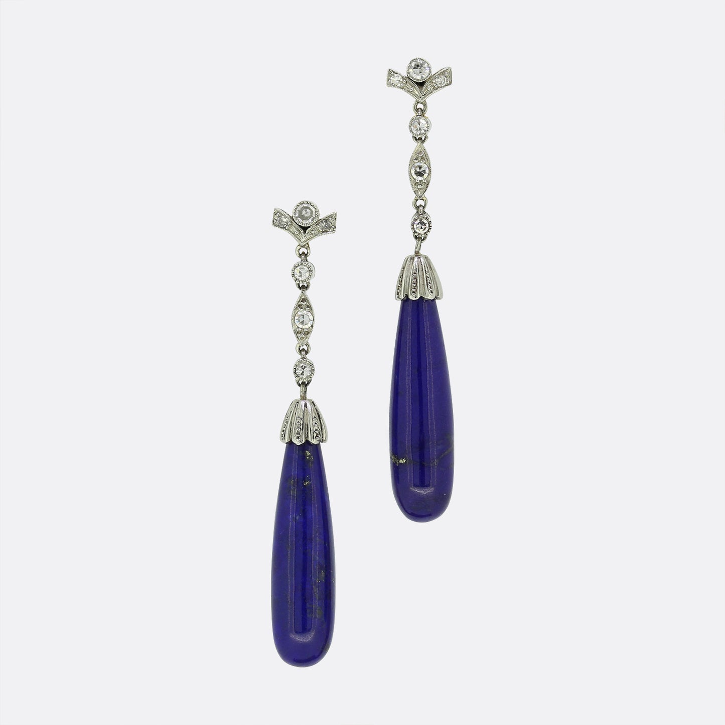 Art Deco Lapis Lazuli and Diamond Drop Earrings