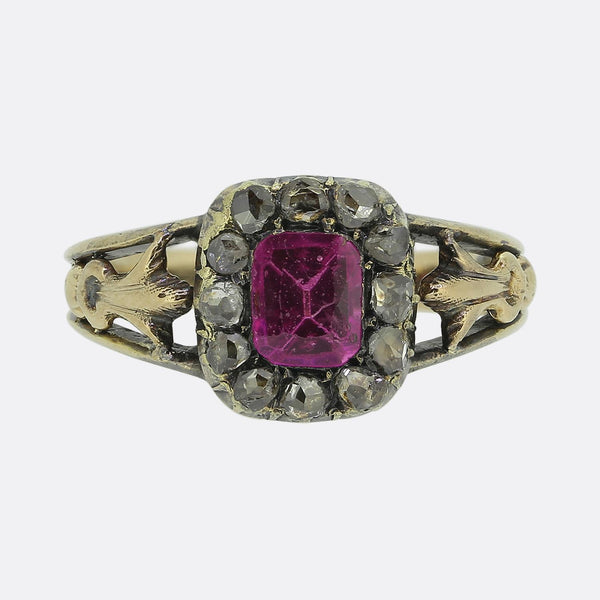 Victorian Pink Paste and Diamond Cluster Ring