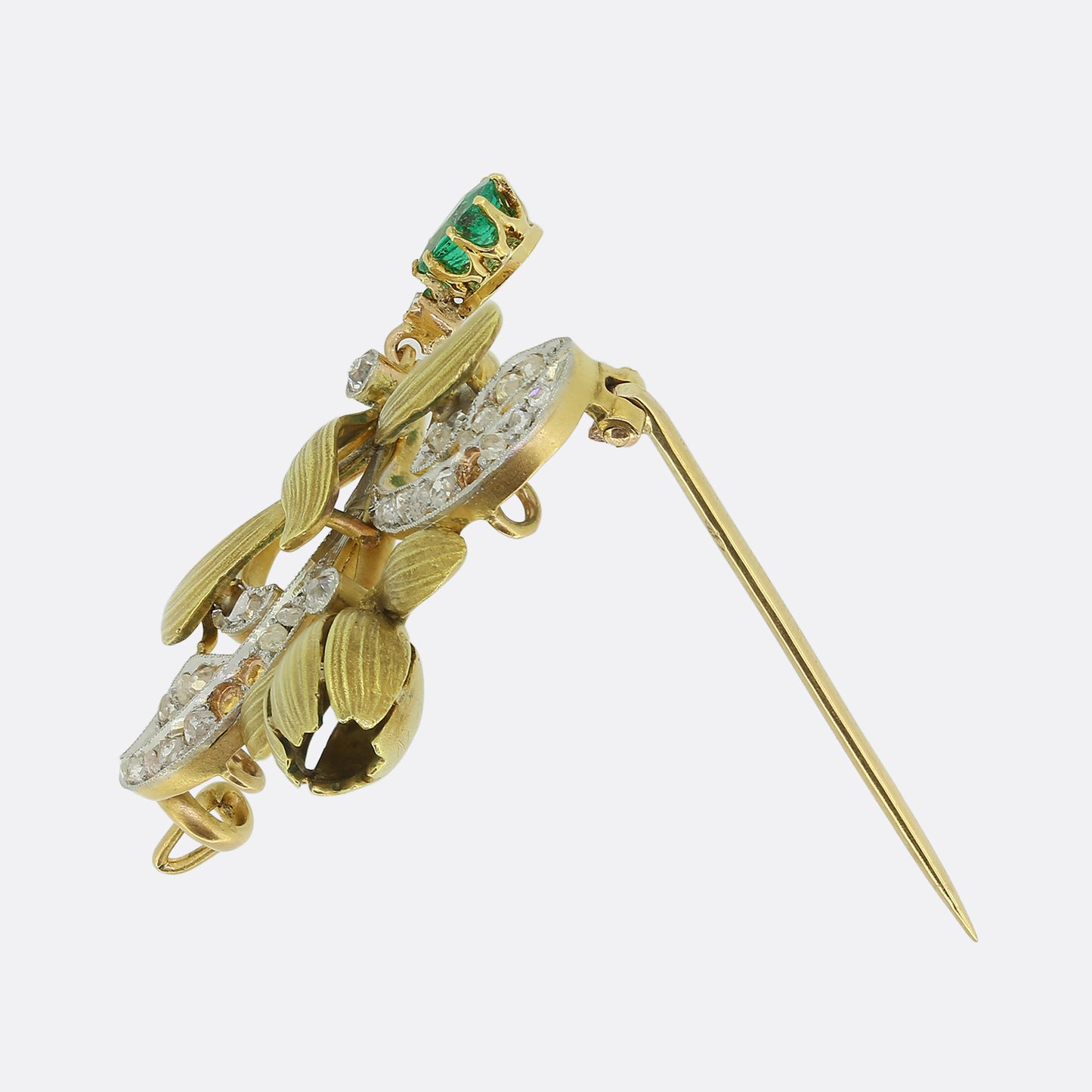 Edwardian Emerald and Diamond Drop Brooch