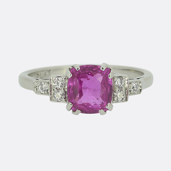Art Deco Natural Pink Sapphire and Diamond Ring