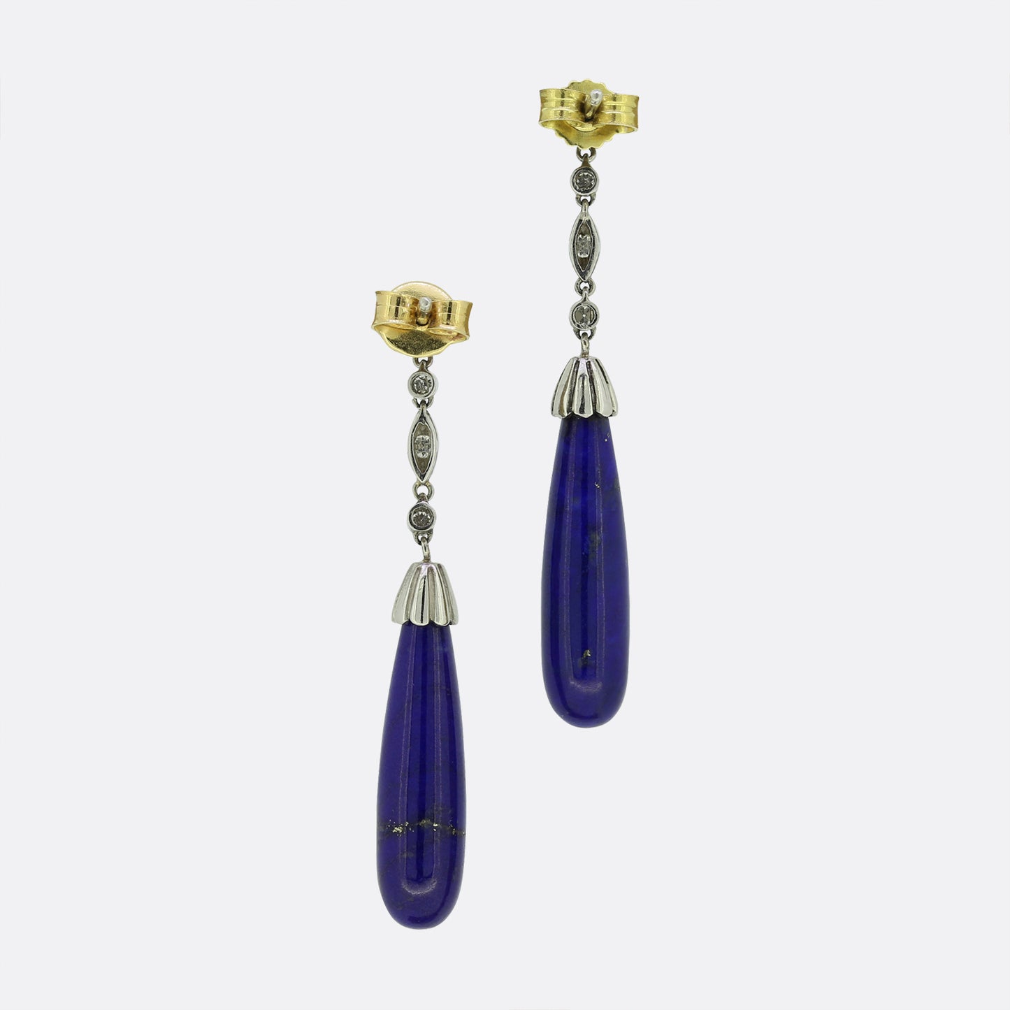Art Deco Lapis Lazuli and Diamond Drop Earrings