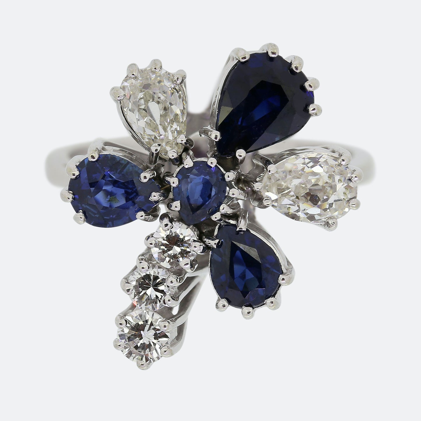 Vintage Sapphire and Diamond Floral Cluster Ring