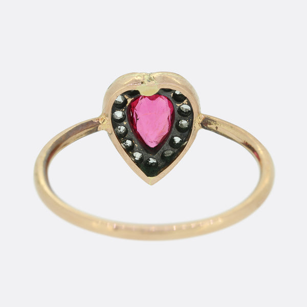 Victorian Spinel and Diamond Heart Ring