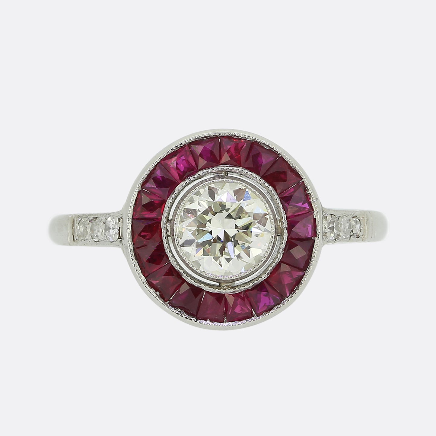 Art Deco Style Ruby and Diamond Target Ring