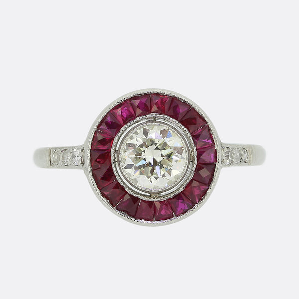 Art Deco Style Ruby and Diamond Target Ring