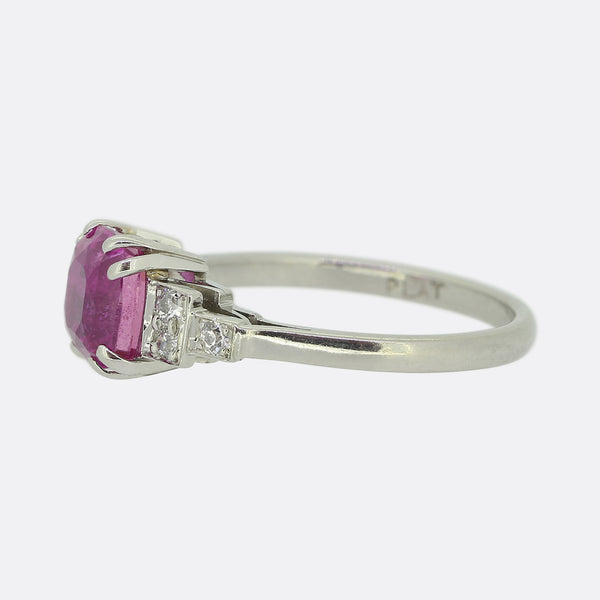 Art Deco Natural Pink Sapphire and Diamond Ring