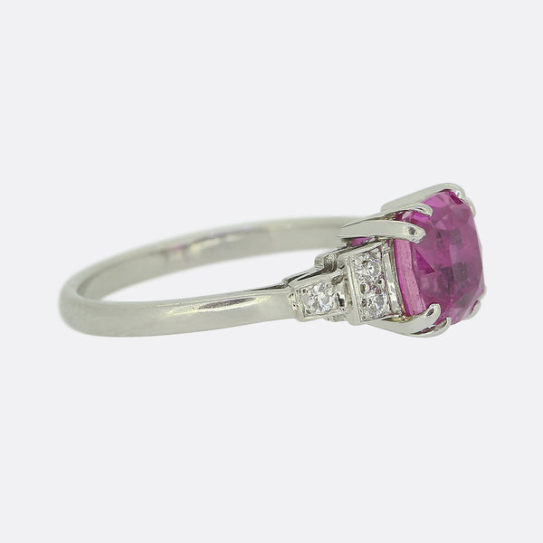Art Deco Natural Pink Sapphire and Diamond Ring