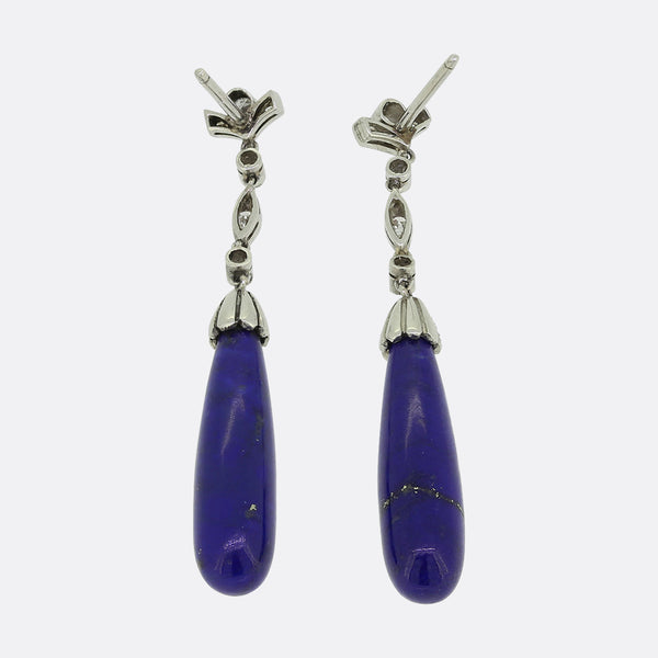 Art Deco Lapis Lazuli and Diamond Drop Earrings