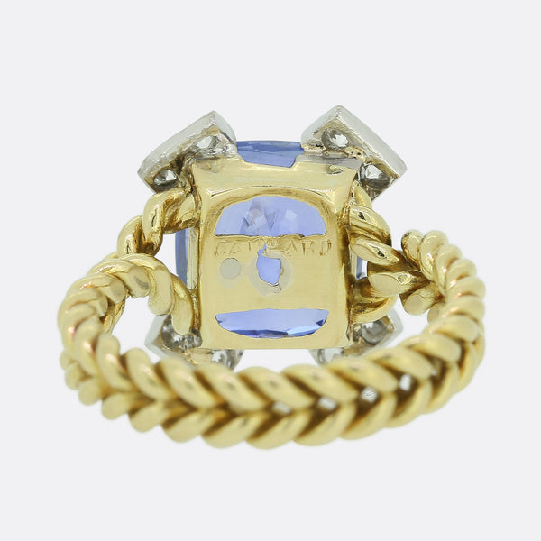 Vintage Garrard Ceylon Sapphire and Diamond Cluster Ring