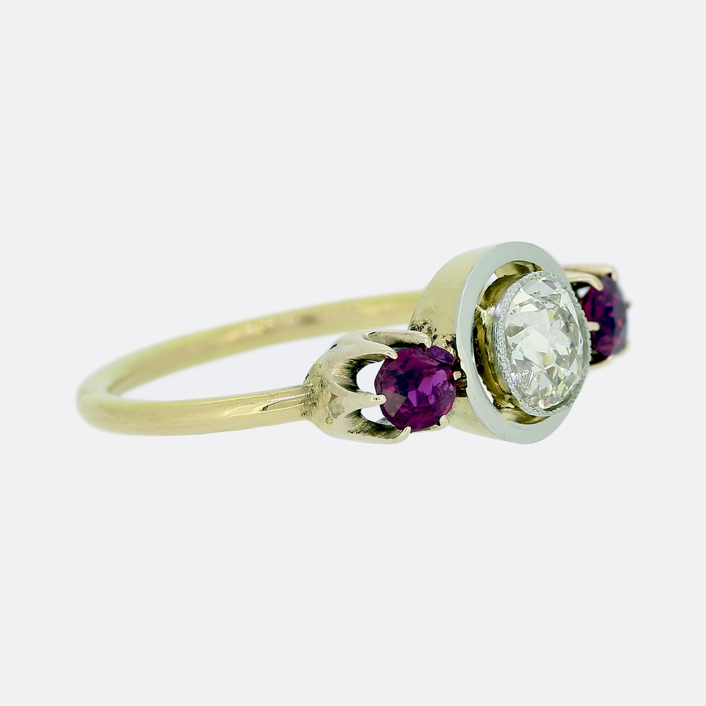 Edwardian Ruby and Diamond Three-Stone Ring