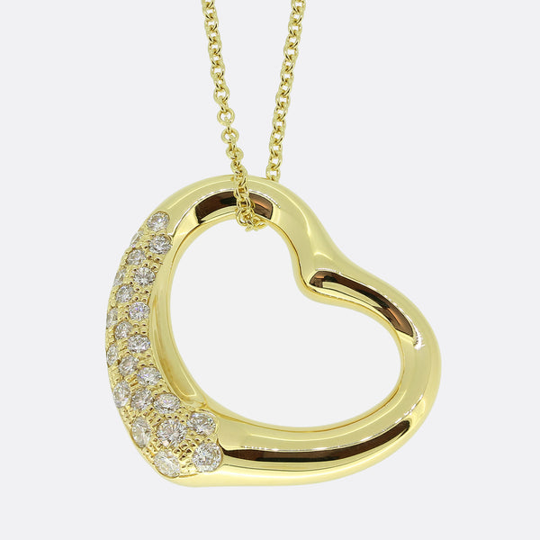 Tiffany & Co. Open Heart Diamond Pendant Necklace