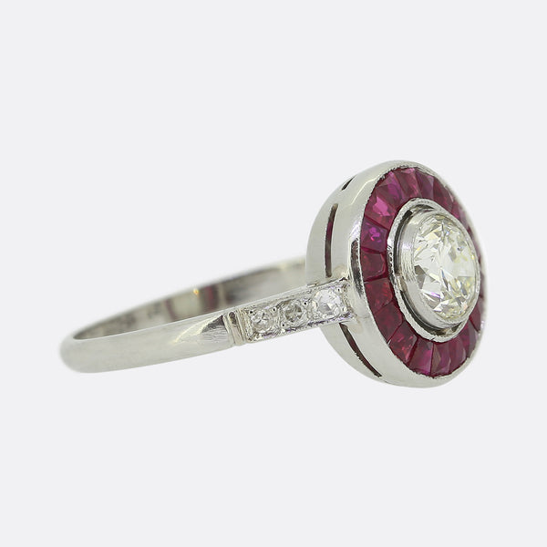Art Deco Style Ruby and Diamond Target Ring