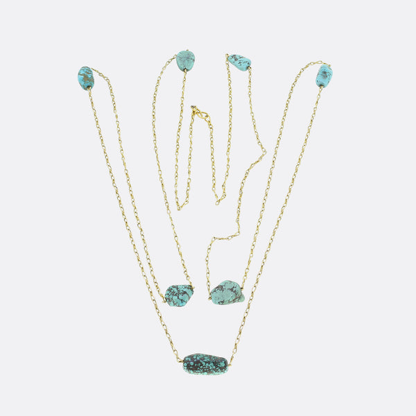 Vintage Turquoise Long Chain Necklace