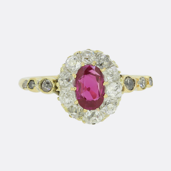 Burmese Ruby and Diamond Cluster Ring