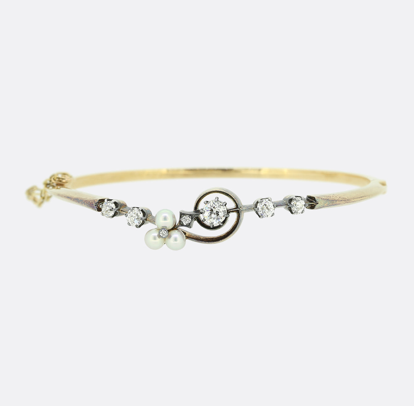 Victorian Pearl and Diamond Clover Bangle