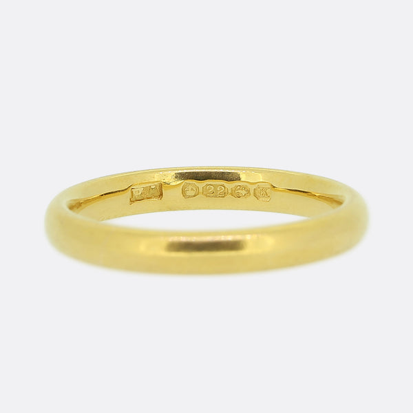 Vintage 2.5mm 22ct Yellow Gold Wedding Band Size M 1/2