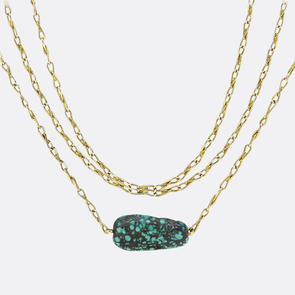 Vintage Turquoise Long Chain Necklace