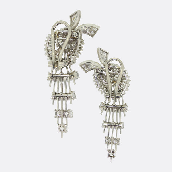 Retro 1950s 4.60 Carat Diamond Cluster Drop Earrings