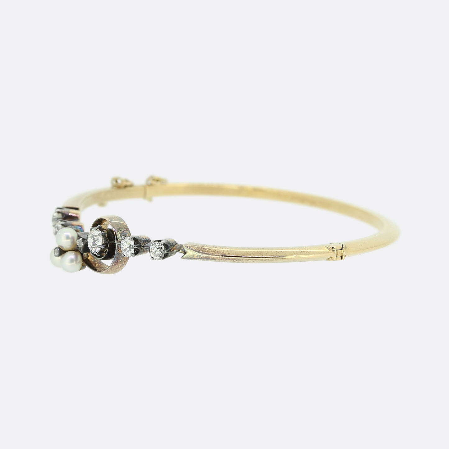Victorian Pearl and Diamond Clover Bangle