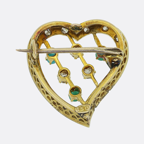 Victorian Turquoise and Diamond Heart Brooch