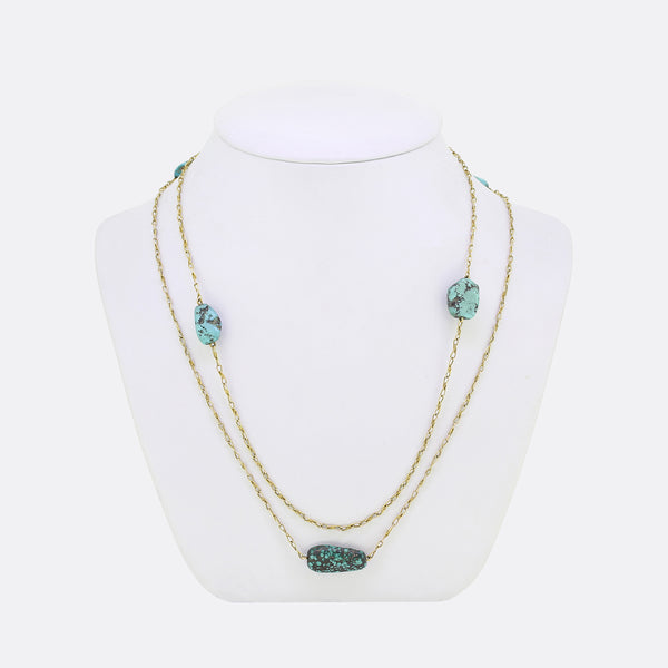 Vintage Turquoise Long Chain Necklace