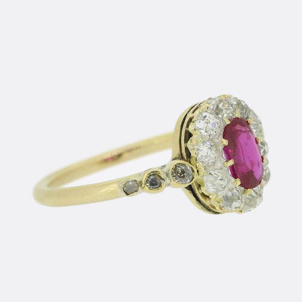 Burmese Ruby and Diamond Cluster Ring