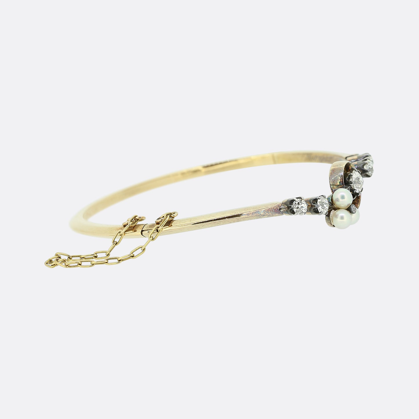 Victorian Pearl and Diamond Clover Bangle