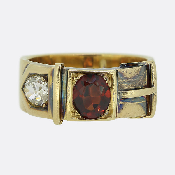Victorian Garnet and Diamond Buckle Ring