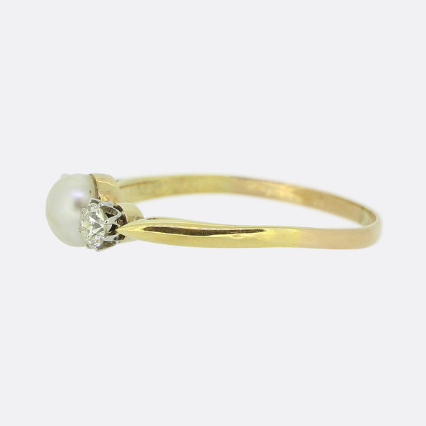 Edwardian Natural Pearl and Diamond Three-Stone Ring