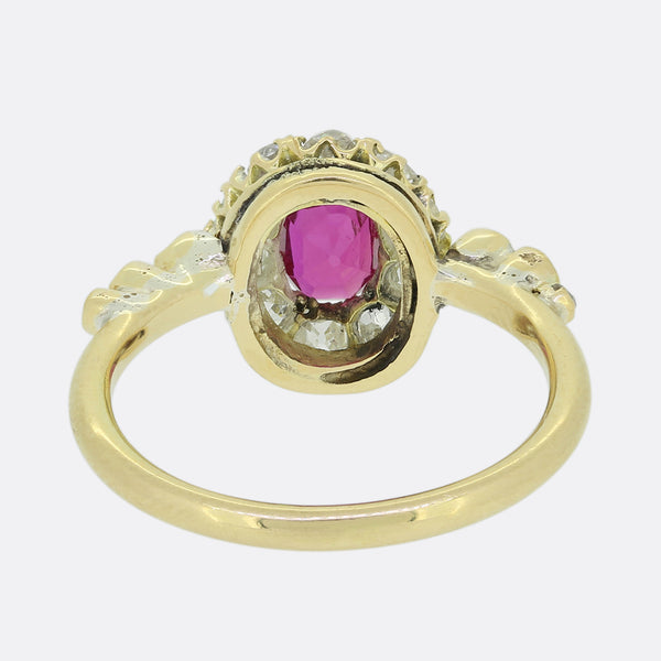 Burmese Ruby and Diamond Cluster Ring