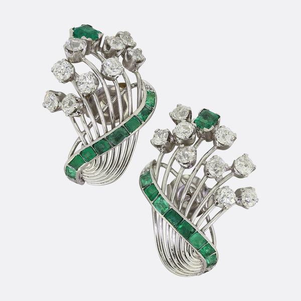Retro 1950s Emerald and Diamond Earrings