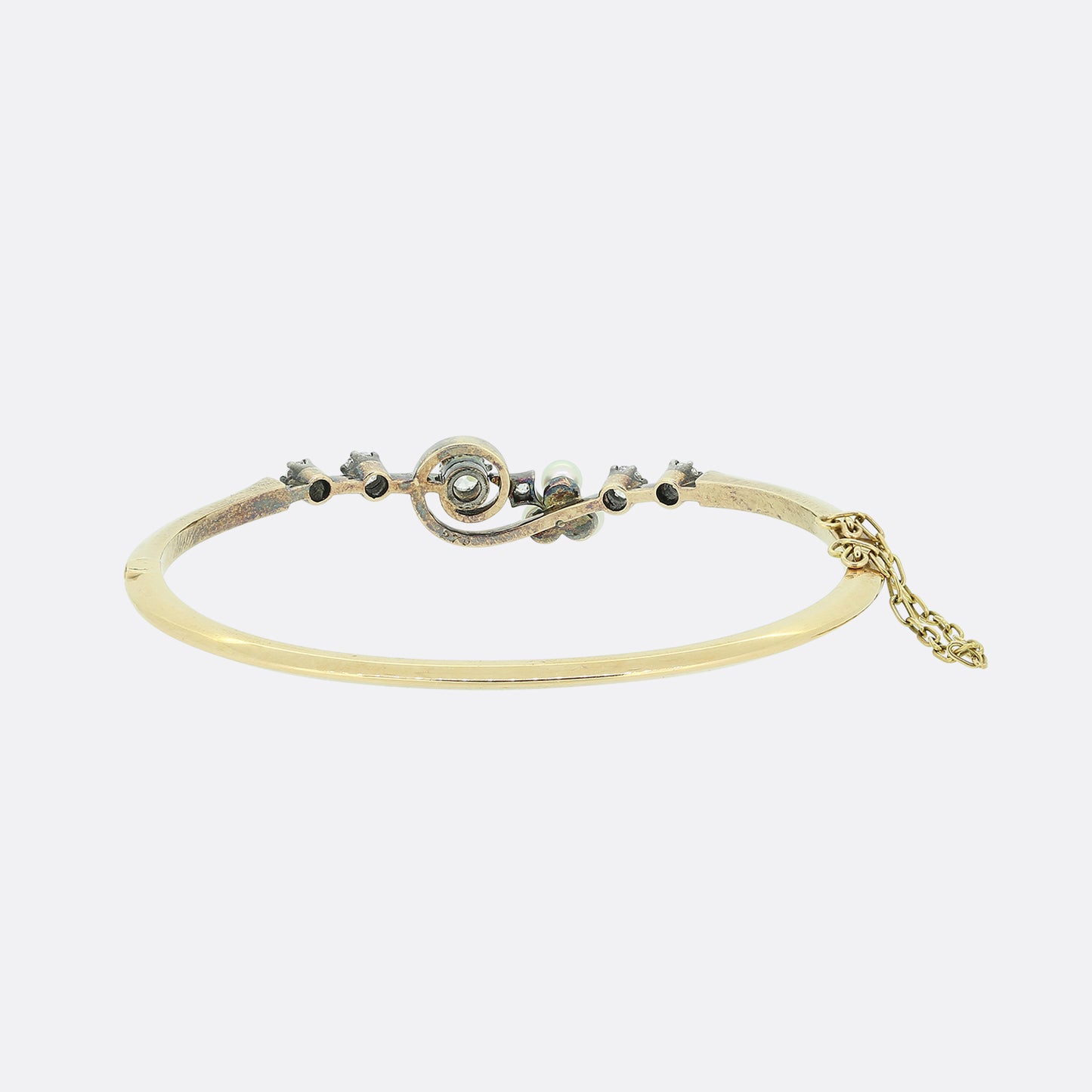Victorian Pearl and Diamond Clover Bangle