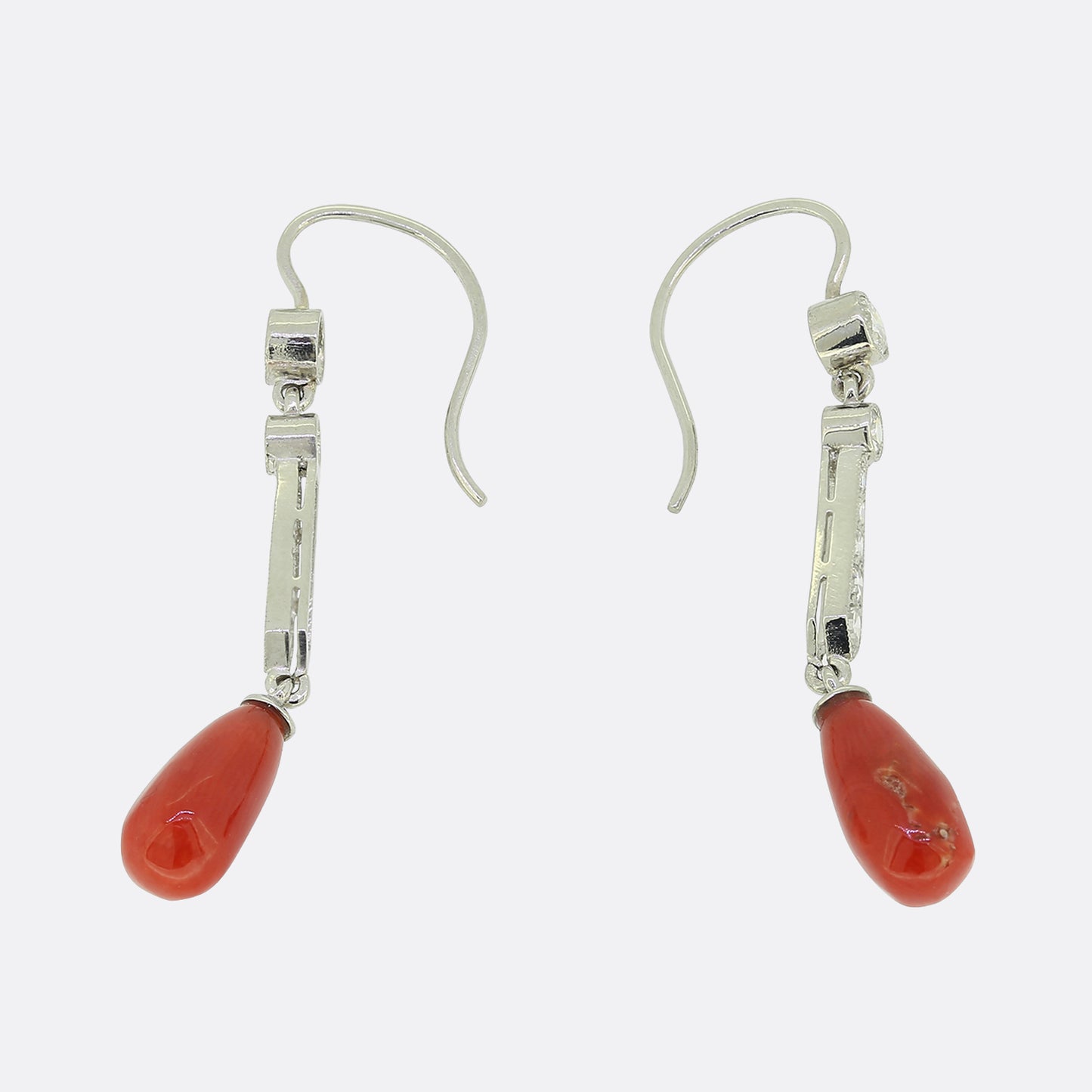 Coral and Diamond Drop Earrings