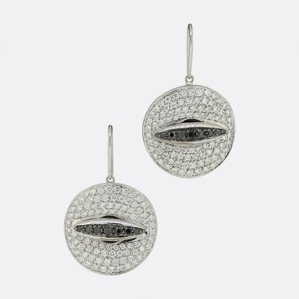 Gavello Black and White Diamond Eyes Drop Earrings