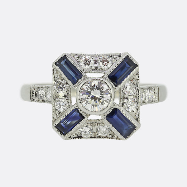 Art Deco Style Sapphire and Diamond Target Ring
