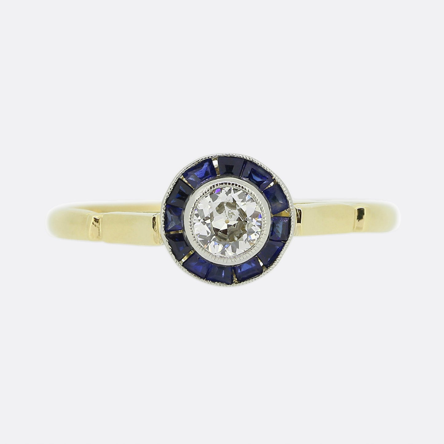 Edwardian Old Cut Diamond and Sapphire Target Ring