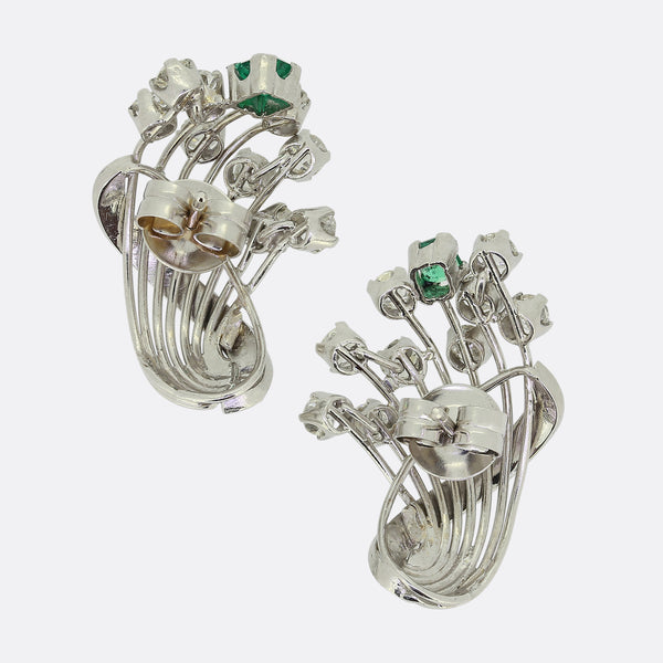 Retro 1950s Emerald and Diamond Earrings