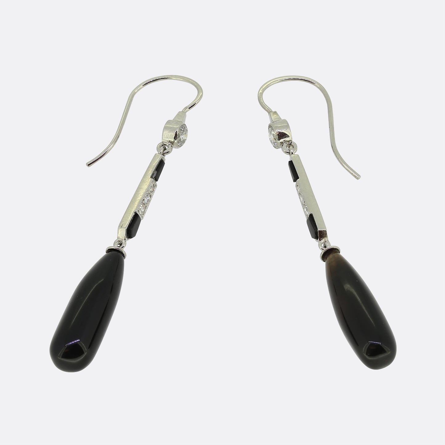 Art Deco Style Onyx and Diamond Drop Earrings